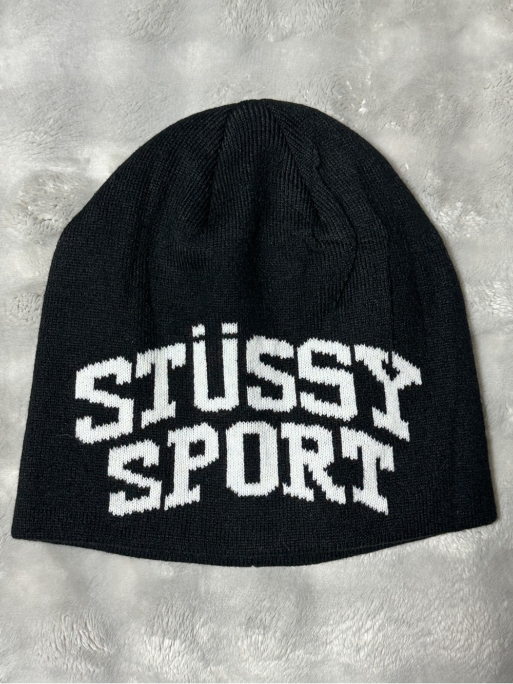 Stüssy Sport Logo Beanie Black White Knit Skullcap OS